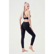 Womenmade Kadın Siyah Renk Çapraz Sırtlı Dikişsiz Seamless Büstiyer ve Push Up Toparlayıcı Spor Tayt Takımı