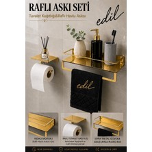 Edil Tasarım Raflı Havlu Askılığı & Tuvalet Kağıtlığı 2'li Set -Yapışkanlı&vidalı Montaj