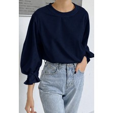 Tarz Cool Kadın Modern Kesim Fakir Kol Detaylı Oversize Basic Bluz