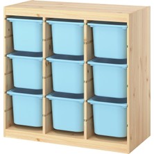 IKEA Modern Mavi Oyuncak Saklama Ünitesi 93X44X91 cm - Çocuk Odası Iskandinav Tarzı Sağlam Ahşap Depolama Ünitesi - Modüler Yapı