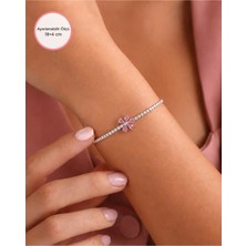 Zeltarin 925 Ayar Gümüş Pembe Çiçek Motifli Zirkon Taşlı Kadın Bileklik