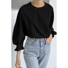 Tarz Cool Kadın Modern Kesim Fakir Kol Detaylı Oversize Basic Bluz