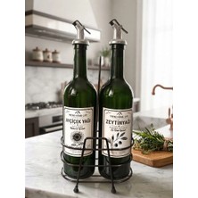 Demir Stantlı 750 ml Cam Yeşil Zeytinyağı Ayçiçekyağı Şişesi Yağdanlık Yağlık