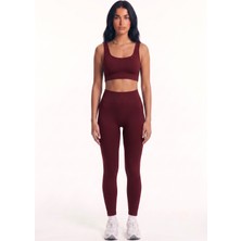 Womenmade Kadın Vişne Bordo Renk Dikişsiz Spor Büstiyer ve Push Up Toparlayıcı Spor Tayt Takımı