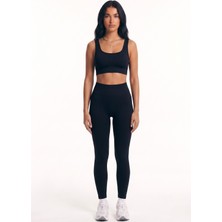Womenmade Kadın Siyah Renk Dikişsiz Spor Büstiyer ve Push Up Toparlayıcı Spor Tayt Takımı