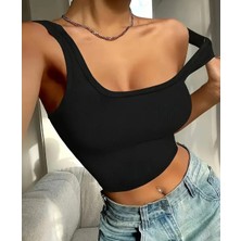 Award Fashion Kadın Fitilli Görünümlü Kalın Askılı Iç Göstermeyen Basic Örme Crop Atlet