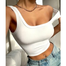 Award Fashion Kadın Fitilli Görünümlü Kalın Askılı Iç Göstermeyen Basic Örme Crop Atlet