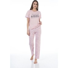 Estiva 22120 Kadın Yazı Desenli Kısa Kollu Viskon Pijama Takımı