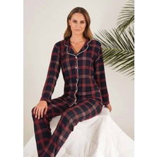 Estiva Ekose Desenli Düğmeli Biyeli Pijama Takımı