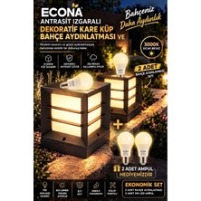 Econa 2 Adet Antrasit Dekoratif Kare Küp Set Üstü Izgaralı Abs Bahçe Aydınlatma Armatürü Set Üstü Dekoratif Aplik,baba ÜSTÜ,9W LED Ampul Dahil 3000K