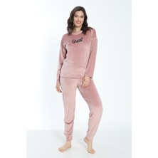 Estiva Kadın Kışlık Great Yazılı Soft Kadife Pijama Takımı