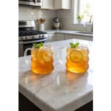 Evyeri 2'li Borosilikat Cam Üzüm Kupa 9x9 cm Şeffaf Cam Kupa Seti Kahve Kupası Çay Kupası Latte Fincanı Isıya Dayanıklı Modern Bardak