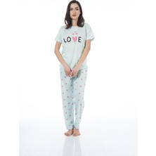Estiva Kadın Kalp Desenli Kısa Kollu Viskon Pijama Takımı