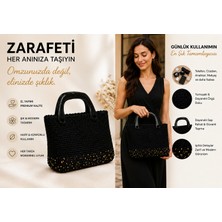 Holistic Kadın Örgü El Çantası Clutch Portföy Abiye Çanta El Yapımı Şık Günlük ve Davet Çantası Siyah Pullu