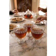 Evyeri 3'lü 180 ml Boncuk Kulplu Kristal Cam Kupa Seti – Kalın Cam Şeffaf Kahve Kupası – Dekoratif Çay, Latte, Cappuccino ve Türk Kahvesi Bardağı – 8,5 x 7,5 cm