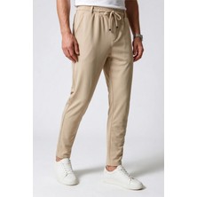 Veleno Erkek Bej Pantolon Bel Lastikli Likralı Diz Izi Yapmayan Regular Fit Günlük Bağcıklı Jogger Stil