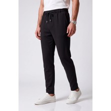 Veleno Erkek Siyah Pantolon Bel Lastikli Likralı Diz Izi Yapmayan Regular Fit Günlük Bağcıklı Jogger Stil