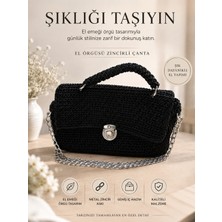 Holistic Kadın Siyah El Örgüsü Çanta Zincir Askılı Astarlı Kilitli El ve Omuz Çantası Günlük Abiye Örgü Çanta