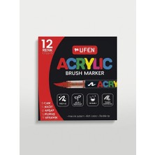 Ufen 12 Renk Akrilik Fırça Uçlu (Brush) Markör Kalem Seti - Cam, Kumaş, Ahşap ve Seramik Için
