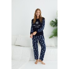 Estiva Kadın Kışlık Kar Desenli Polar Pijama Takımı