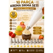 Tasarım Evi Krema Sıkma Torbası Seti 10 Parça Pasta Krema Kek Süsleme Torbası Paslanmaz Çelik Uçlu