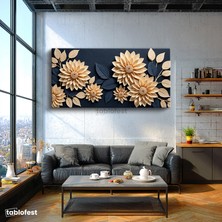 Tablofest Yatay Panoramik Kanvas Tablo Dekoratif Çiçek Motifleri Çiçek Tablosu Ev Ofis Duvar Dekoru