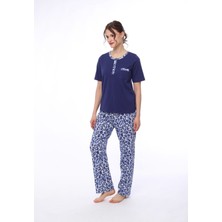 Pijamoni Kısa Kollu Çiçek Desenli Kadın Pijama Takımı