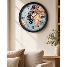 Büyük Duvar Saati 55 cm Katlı Kasa Çarklı Muyika Hareketli Mekanik Iskelet Sessiz Akar Roma Rakamlı Salon- Atlas Renkli 55