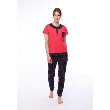 Pijamoni Kısa Kollu Çiçek Desenli Kadın Pijama Takımı