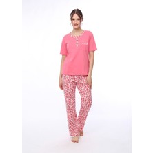 Pijamoni Kısa Kollu Çiçek Desenli Kadın Pijama Takımı
