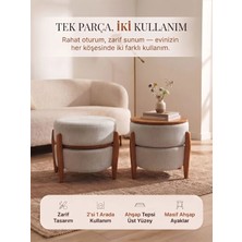 Derisunum Design Derisunum Yuvarlak Puf&sehpa 2'si 1 Arada Çevrilebilir Keten Kumaş Ahşap Ayaklı Oturma Pufu