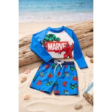 Neat Kids Erkek Çocuk Marvel Hulk Spiderman Uzun Kollu Tişört Şort 2 Parça Mayo Takımı