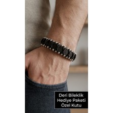 Herşey Nota Cedric Steelstitch Kahverengi Deri Metal Boncuk Detaylı Erkek Bileklik
