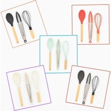 Vera Concept Store 3'lü Silikon Mutfak Gereçleri Seti – Siyah, Kırmızı, Mavi, Beyaz Renk Seçenekleri | Isıya Dayanıklı Silikon & Ahşap Sap | Kaşık, Çırpıcı, Spatula | Yapışmaz Tavalara Uygun (Gri)