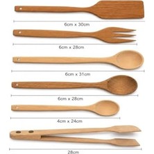 Vera Concept Store Doğal Şimşir Ağacından Ahşap Mutfak Seti, Spatula, Çatal, Kaşık ve Maşa, 6 Parça, Doğal Renk