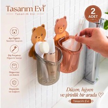 Tasarım Evi 2 Adet Ayı Figürlü Diş Fırçalık Organizer Çok Renkli Dayanıklı Plastik Malzeme ile