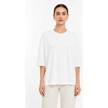 Tenra Kadın Oversize Basic Tişört Rahat Kesim Yarım Kol Bisiklet Yaka