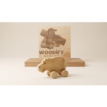 Woodifay Atölye Woodify Masif Ahşap Su Aygırı - Tekerlekli Eğitici Montessori Bebek ve Çocuk Oyuncağı