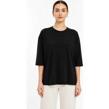 Tenra Kadın Oversize Basic Tişört Rahat Kesim Yarım Kol Bisiklet Yaka