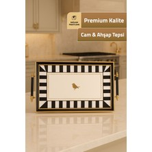 Mutfiko Sunum Tepsisi Gold Çerçeveli Cam Ahşap Şık Servis ve Ikram Tepsisi 46 x 28