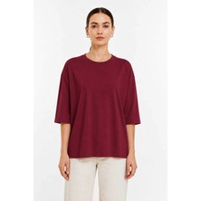 Tenra Kadın Oversize Basic Tişört Rahat Kesim Yarım Kol Bisiklet Yaka