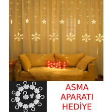 Alshop Perde Asma Aparatı Hediyeli 8 Fonksiyonlu Kar Tanesi Perde Ledli 12 Sarkıt LED