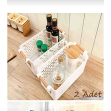 Nisibis Home Çok Amaçlı Organizer Düzenleyici Plastik Saplı Sepet Beyaz (2ADET)