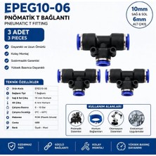 Firetech EPEG10-06 Pnömatik Epeg Yükseltici Düşürücü Tee 10 mm - 6 mm (3 Adet)