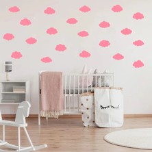 Bugy Bagy 9cm Ebadında Farklı Şekillerde Bulut Duvar Sticker Seti - 52 Adet - Bebe Pembe