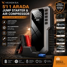 Veroksa 5'i 1 Arada Jump Starter & Hava Kompresörü – 12000 Mah, 150 Psı, Powerbank, LED & Sos