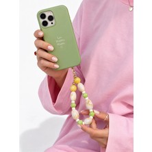 Les Petites Mains Krem Yeşil Sarı Mermer Desenli Boncuklu Telefon Askısı – Cep Telefonu Askısı ve Aksesuarı