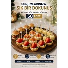 Open City 50’li Kristal Küp Bambu Kürdan 9 cm Parti Davet Kokteyl Kanepe Sunum Kürdanı Organizasyon Sofra Seti