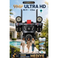Ventus Icsee 9003 9mp 3 Lens Wifi Güvenlik Kamerası, Motorlu Gece Görüşlü Dış Mekan Kamera, 32GB Kart ve Adaptör