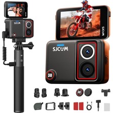 Esranın Dünyası Sjcam SJ30 8k Starlight Çift Objektifli Aksiyon Kamerası - 48M, Flip Dokunmatik Ekran, Gece Görüşü, 6 Eksenli Sabitleme, 95 Ft Su Geçirmez, Ses Kontrolü, 2000 + 4200MAH Piller, Vlog ve Seyahat Için